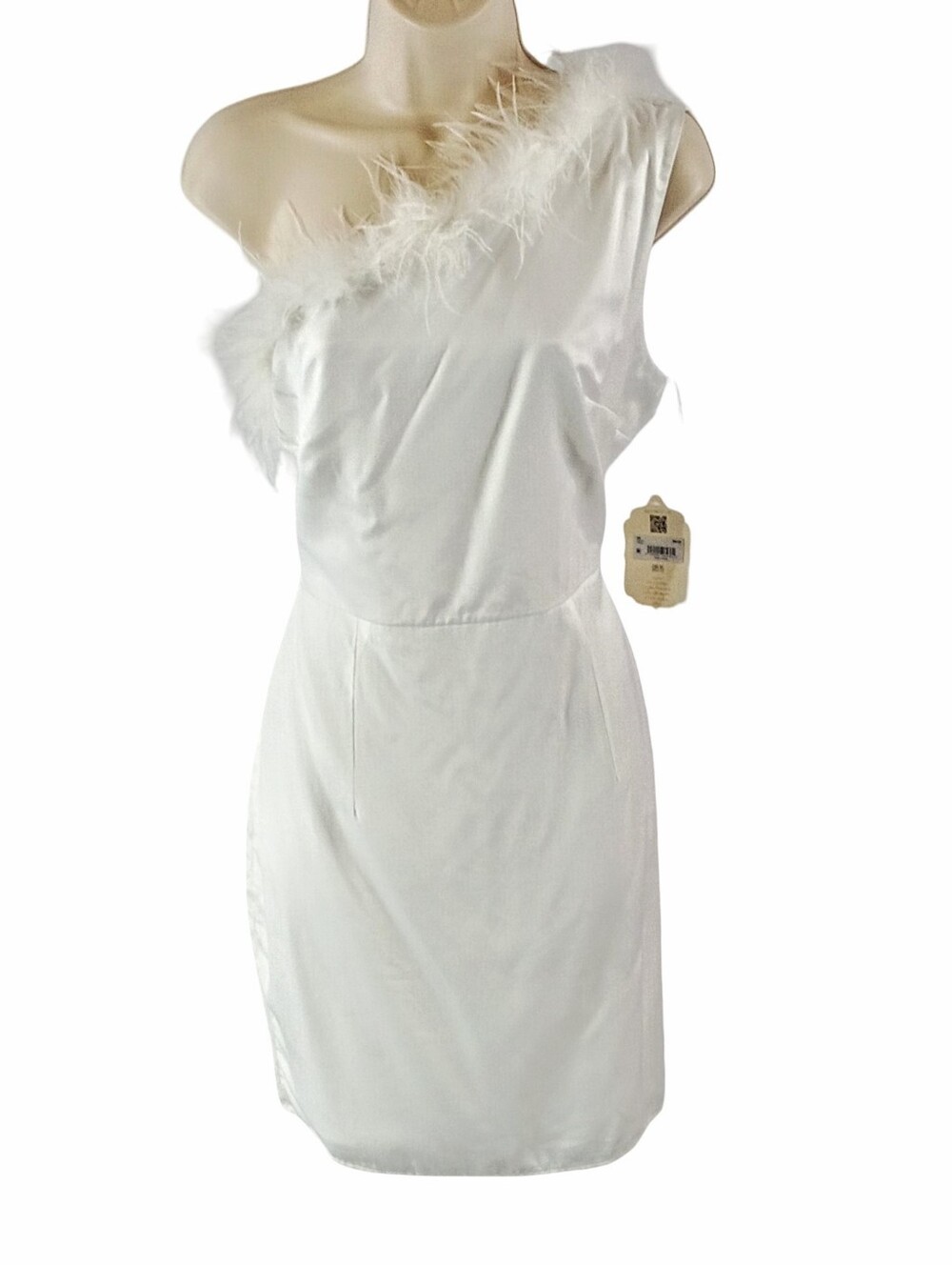 Altar'd State White One-Shoulder Feather Trim Cocktail Dress